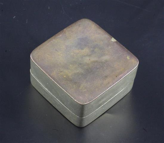 A Chinese Paktong square ink box, Guangxu mark and of the period, MEASUREMENT